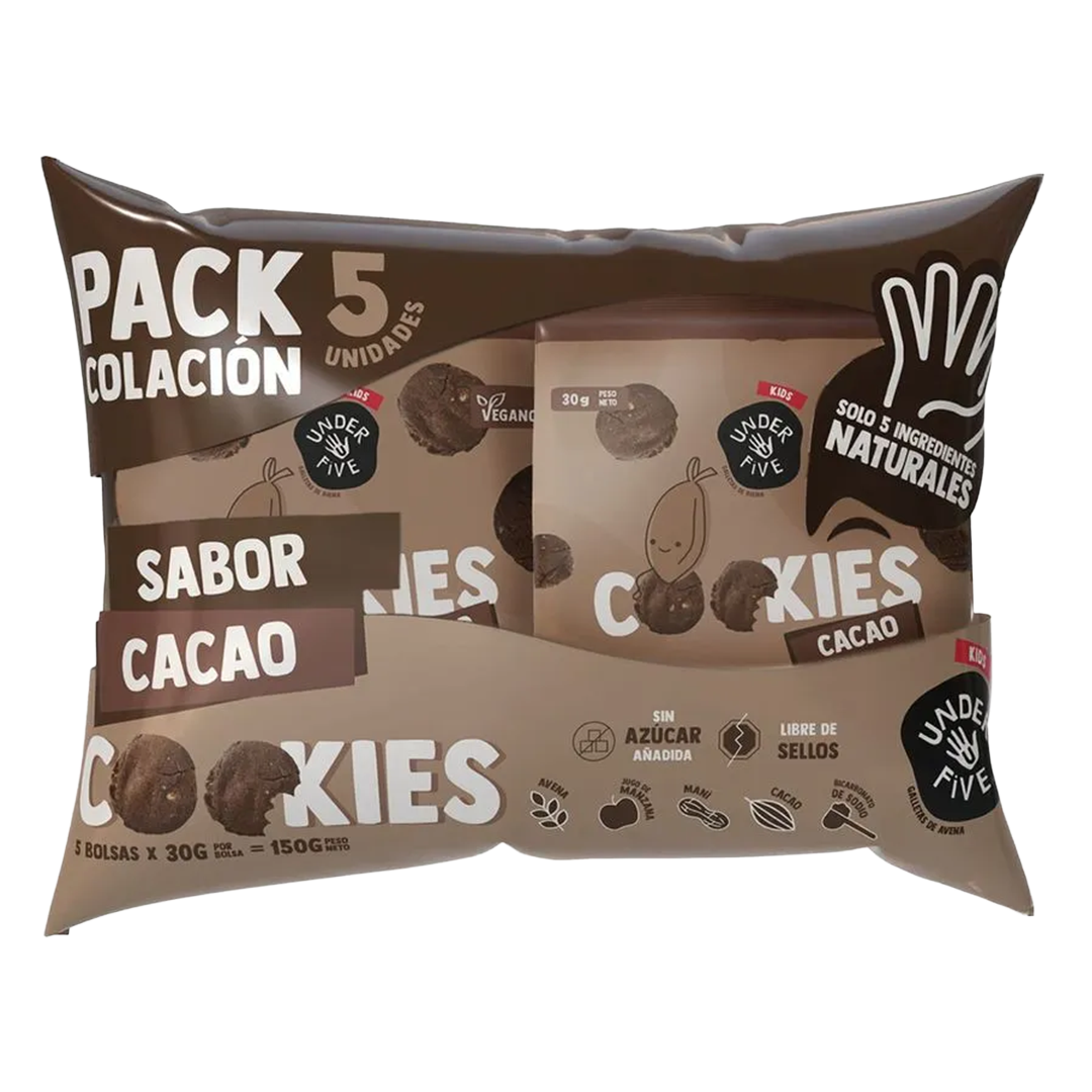 Pack Underfive Cookies sabor Cacao, 5 unidades, snack saludable máximo 5 ingredientes