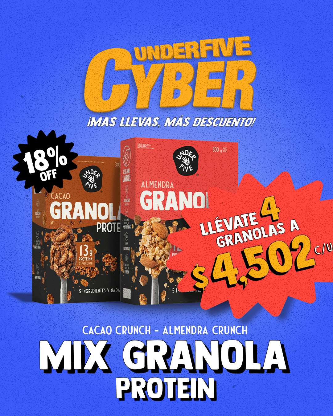 Pack 4 Granolas Proteicas Mix (Almendra + Cacao)