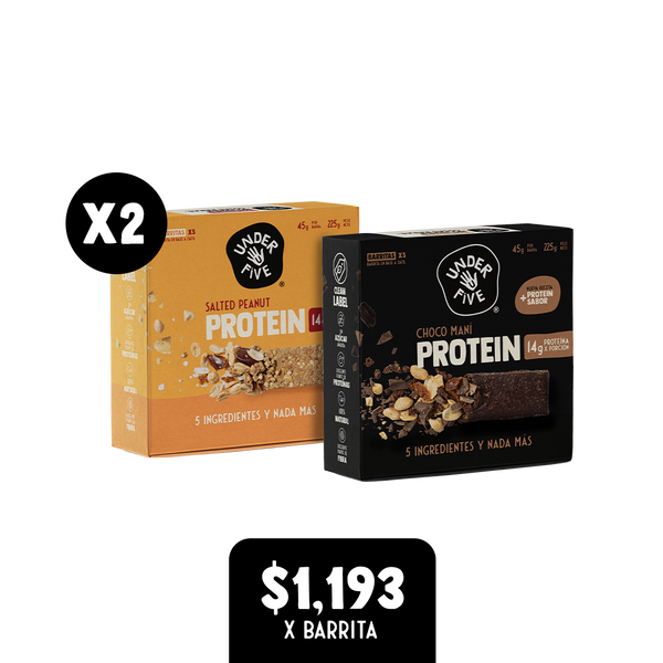 Pack Dulce y Salado: 15 Barritas de Proteína Salted Peanut y Choco Maní