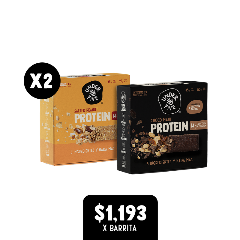 Pack Dulce y Salado: 15 Barritas de Proteína Salted Peanut y Choco Maní