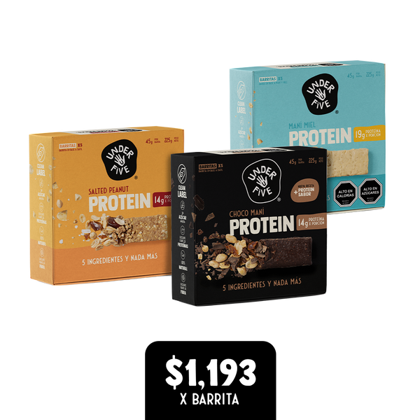 Pack Puro Maní x15: Barritas de Proteína Salted Peanut, Maní Miel y Choco Maní
