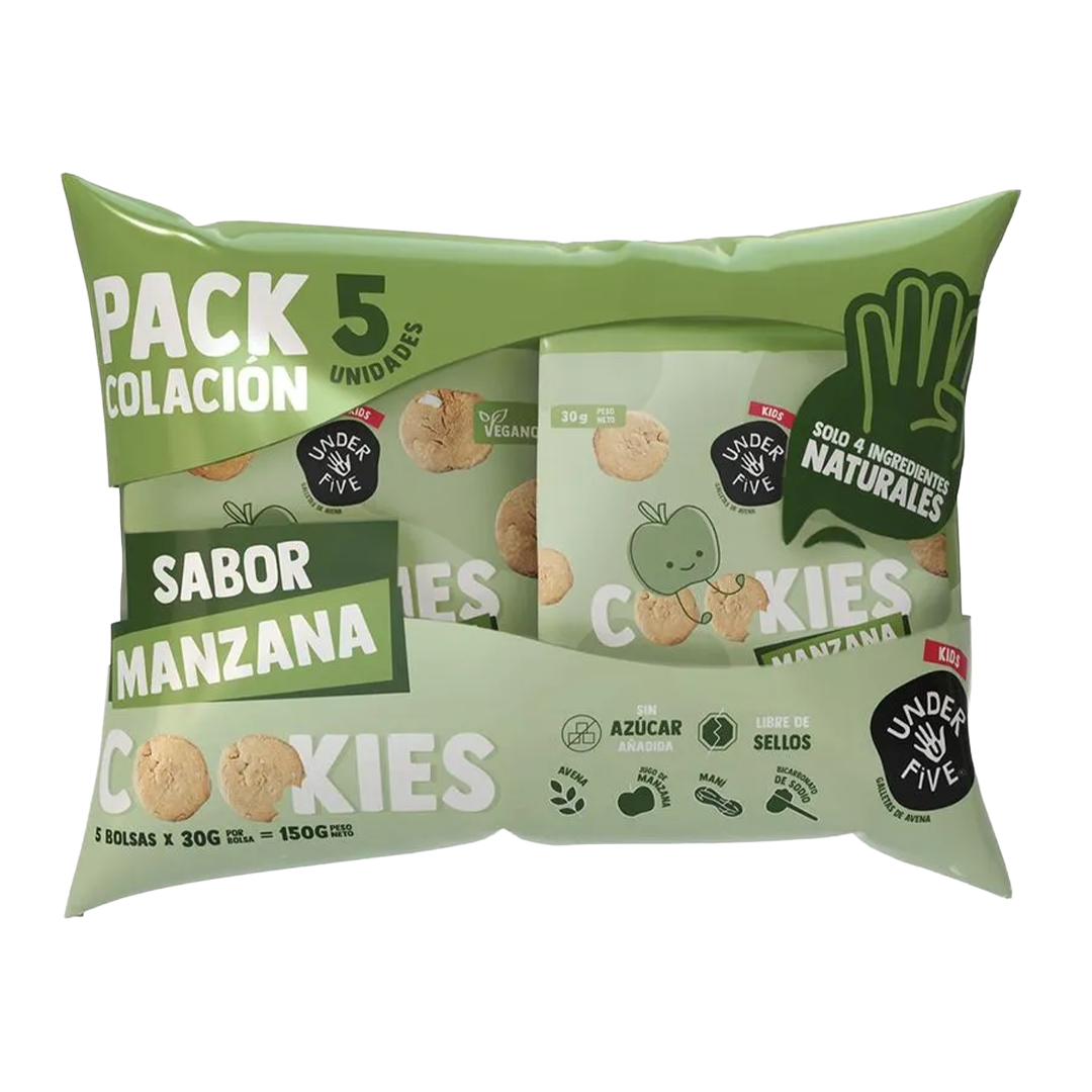 Pack Underfive Cookies sabor Manzana, 5 unidades, snack saludable máximo 5 ingredientes